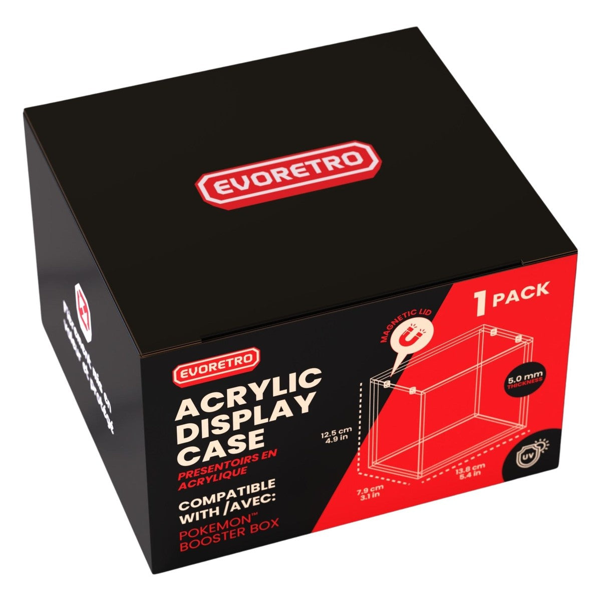 Caja Acrílica Evoretro para Booster Box Pokémon – Tapa Magnética, 5 mm, Protección UV